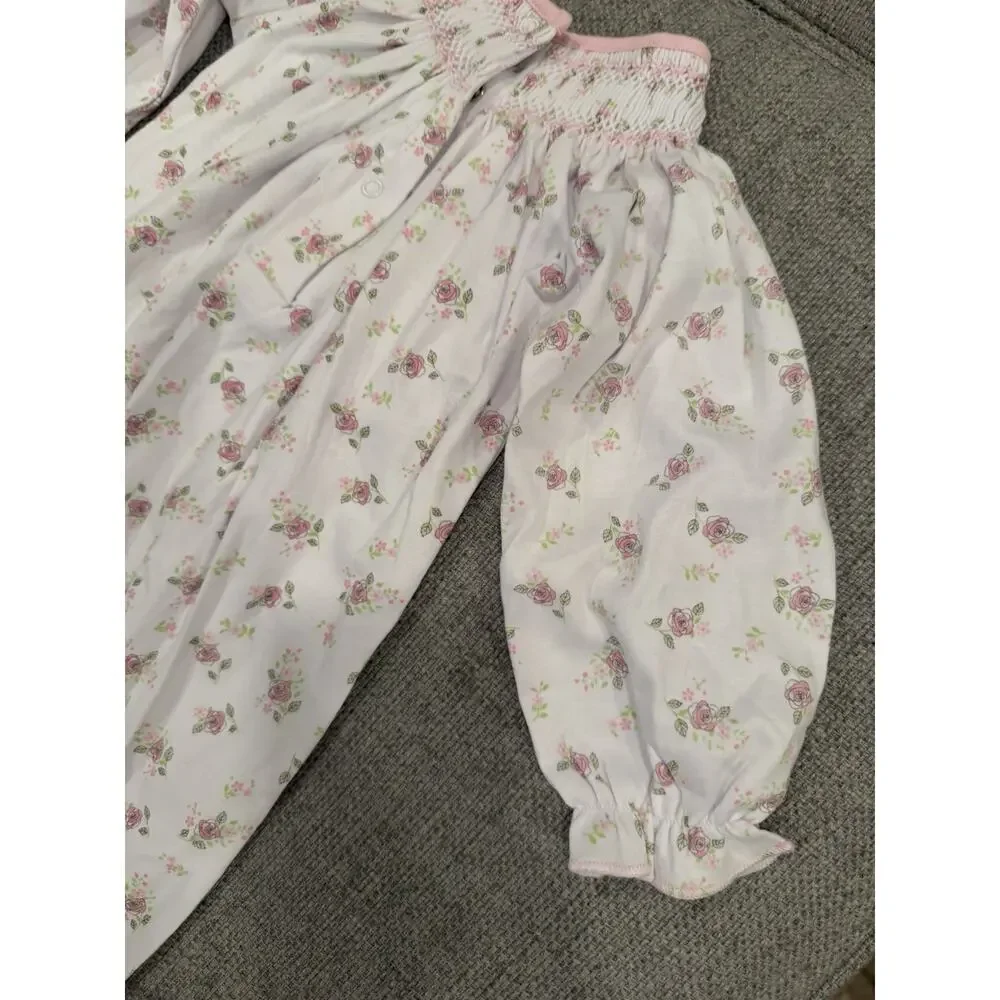 Magnolia Baby Smocked Bishop Style Long Sleeve Fleoal Romper 9 Months NWT $62